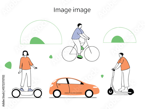 Modern transportation choices featuring car bicycle scooter and hoverboard on transparent background