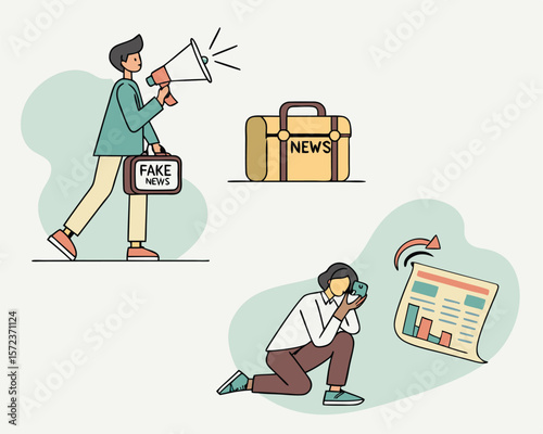 Spreading fake news and misinformation concepts illustrated in a transparent vector style