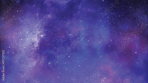 Deep blue cosmic sky with bright starry galaxy and nebula