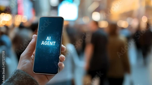 AI Agent: Smartphone Display in a Crowded City Street