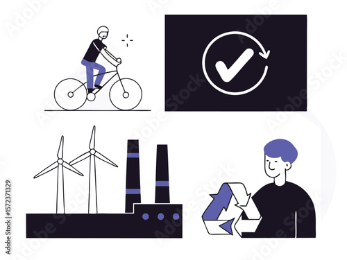 Sustainable living and eco-friendly icons illustrating environmental protection concepts