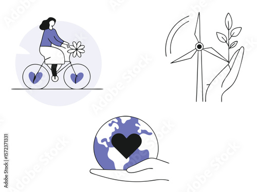 Sustainable living and environmental conservation icons on a white background