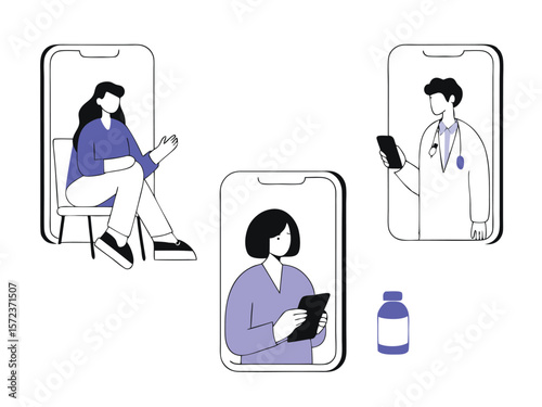 Telehealth concept illustrating online doctor consultations and patient communication