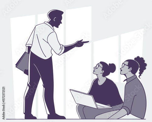 Business team presentation a leader presenting and guiding to colleagues with laptop in office space