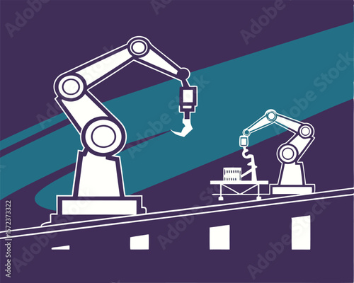 Robotic arms in industrial automation with modern design and clean vector illustration suitable for projects.