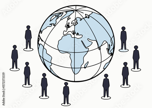 Globe with stylized people silhouettes around the world