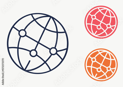 Graphic Globe Icons in Blue, Red, and Orange on White Background