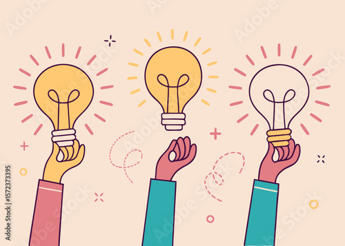 Hands Holding Lightbulbs Illustration with Idea Concept