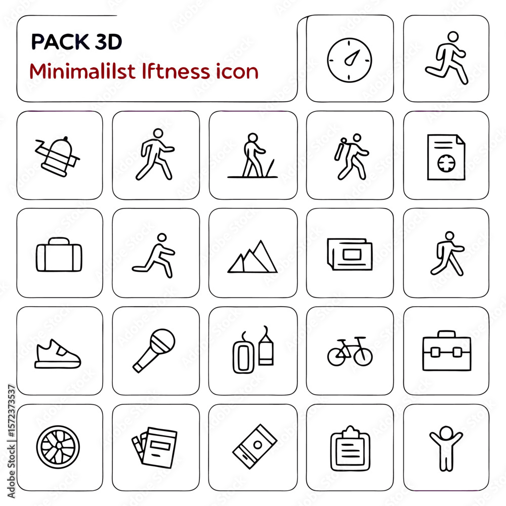 Fototapeta premium Collection of fitness and outdoor activity icons including running cycling and hiking in outline style