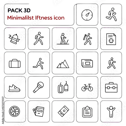 Collection of fitness and outdoor activity icons including running cycling and hiking in outline style