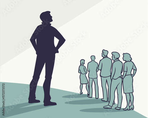 Team leader observing group of employees illustrating concept of management and business decisions