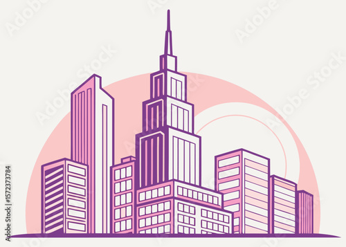 Pink and Purple Cityscape Buildings Illustration skyline