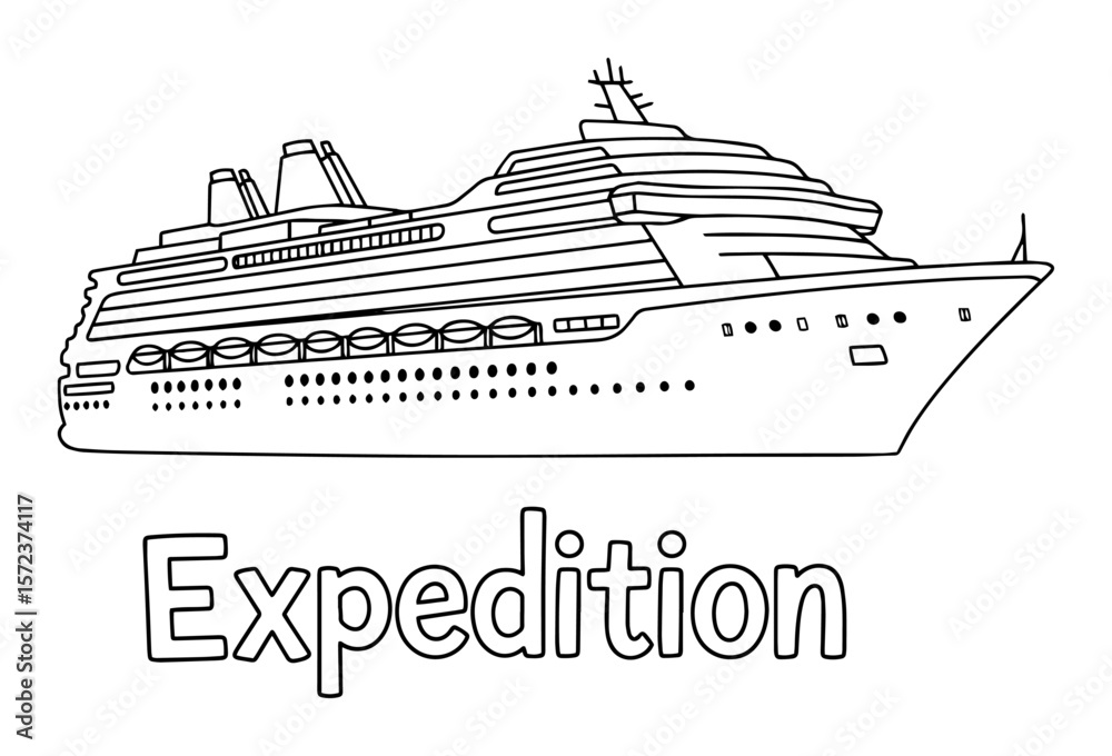 Obraz premium cruise ship and expedition lettering hand drawn vector