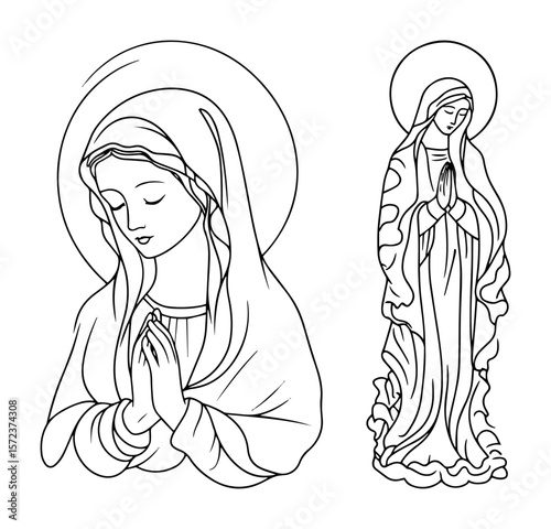 virgin mary praying line art illustration