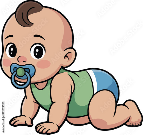 Adorable baby boy with pacifier crawling with delight. transparent isolated png vector