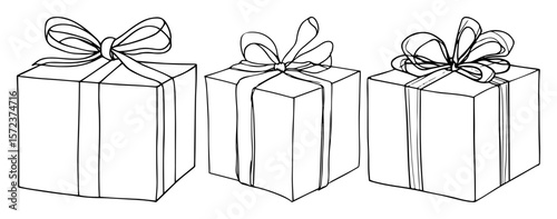 gift box set with ribbon bows line art illustration