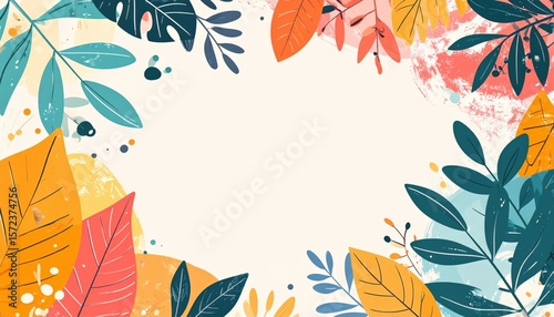 Colorful leaves and nature elements in a vibrant graphic design perfect for autumn themes