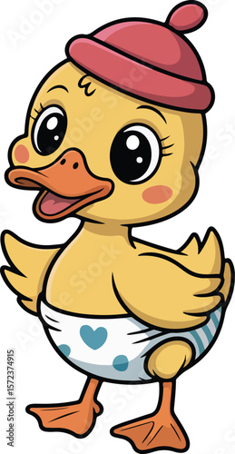 Adorable baby duckling wearing a diaper transparent isolated png vector
