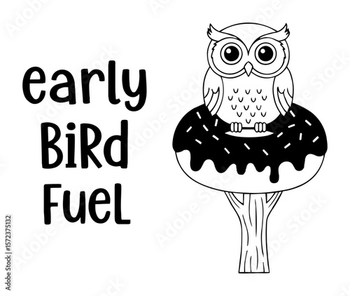 early bird fuel funny owl on a donut vector