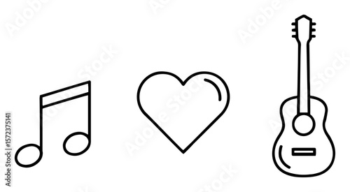 i love music icons set with note heart and guitar