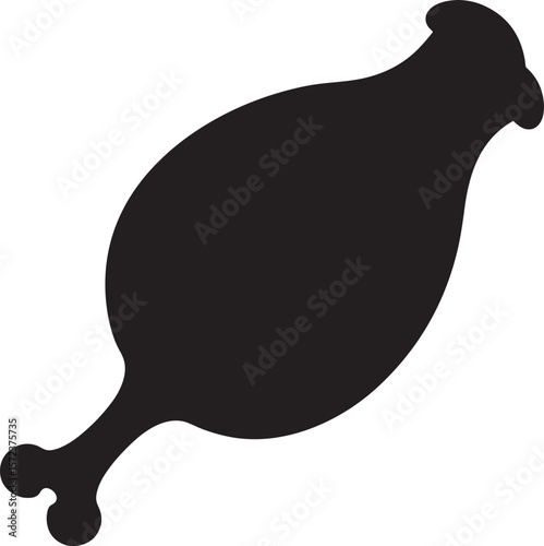 Dark silhouette of a raw chicken drumstick isolated on white background