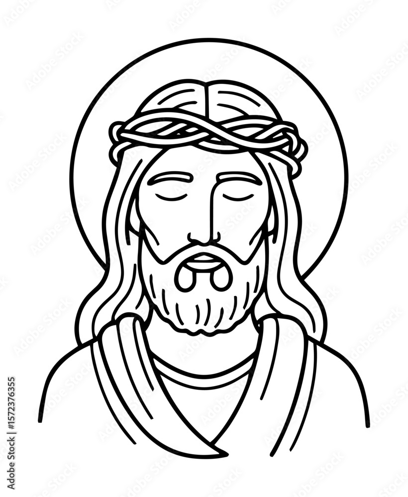 Fototapeta premium jesus christ with crown of thorns line art vector