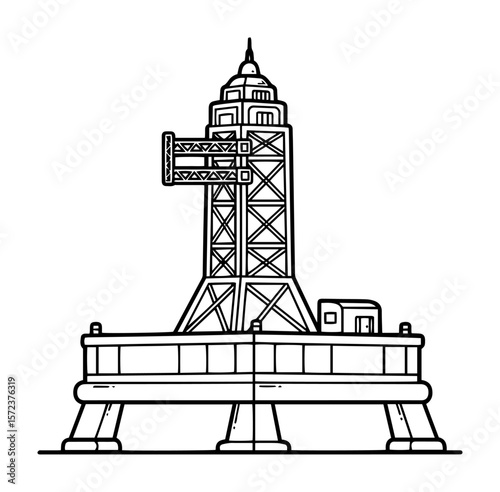 rocket launch pad with gantry tower line art