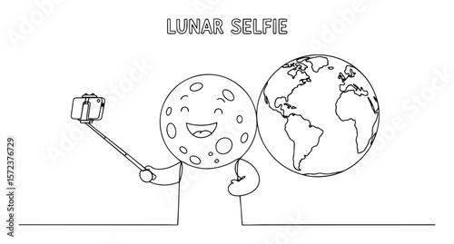 lunar selfie funny moon taking picture with earth oneline art