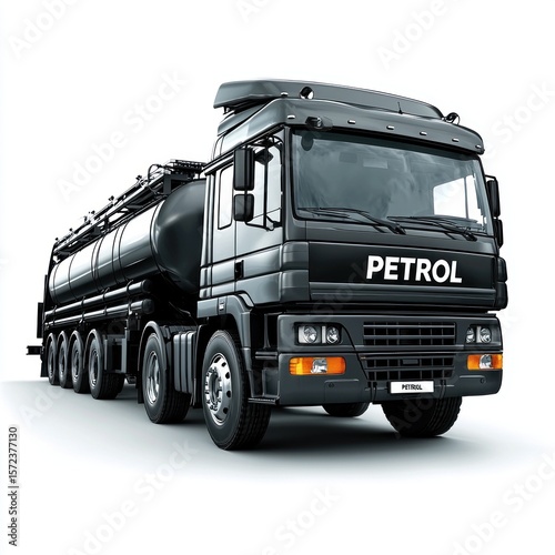 Petrol Tanker Truck isolated on white background. Fuel Truck icon. Industrial Vehicle. Oil Tanker Truck. Gasoline Transport Truck. Heavy Fuel Vehicle on white. Petrol Tanker Truck isolated on white.
