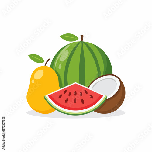 Watermelon fruit illustration with slices in a fresh and juicy summer style