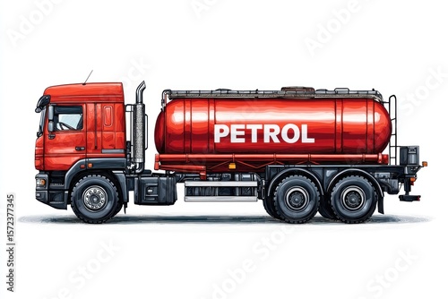 Petrol Tanker Truck isolated on white background. Fuel Truck icon. Industrial Vehicle. Oil Tanker Truck. Gasoline Transport Truck. Heavy Fuel Vehicle on white. Petrol Tanker Truck isolated on white.