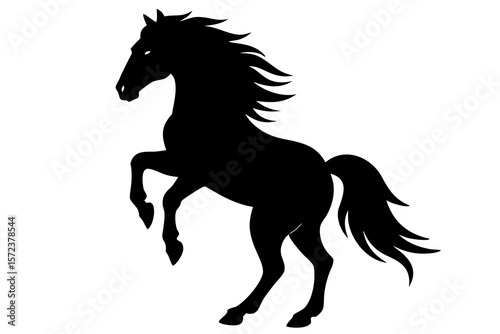 Untamed Power: The Majestic Rearing Black Stallion Silhouette