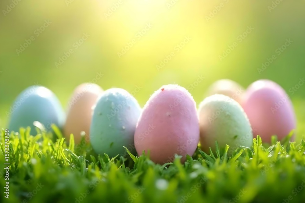 Fototapeta premium easter eggs on green grass