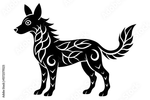 Tribal Dog Art with Vine and Thorn Motifs – Nature-Inspired Design