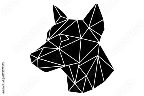 Abstract Dog Head Silhouette with Fragmented Shapes – Modern Art Style