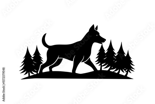 Dynamic Silhouette of Dog Bounding Through Natural Terrain – Wildlife Action Art