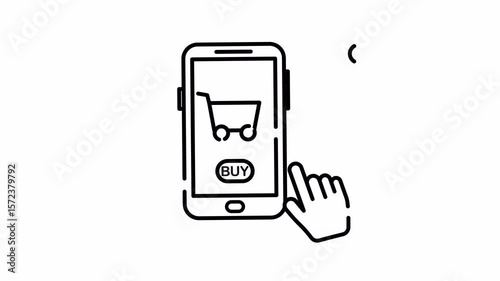 Online Shopping Buy on Mobile Line Art Animated Looping Video Alpha Channel Icon