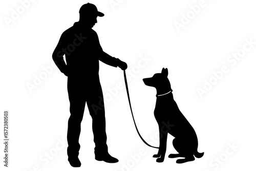 Dog Training Tips: Man with Dog on Leash Silhouette Illustration