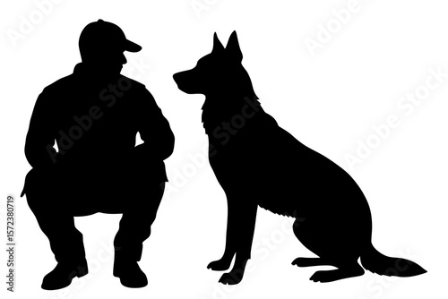 Man and Dog Silhouette – Sitting Bond Obedience Vector Scene
