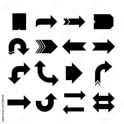 Variety of Black Arrows on a White Background