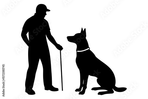 Man and Trained Dog Silhouette – Obedience Sit Pose Vector Art