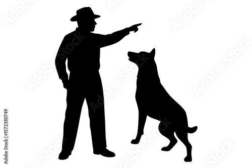Man Training Dog Silhouette – Command Gesture with Obedient Pet Vector