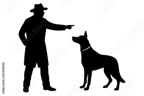 Dog Training Command Silhouette – Man and German Shepherd Vector Art