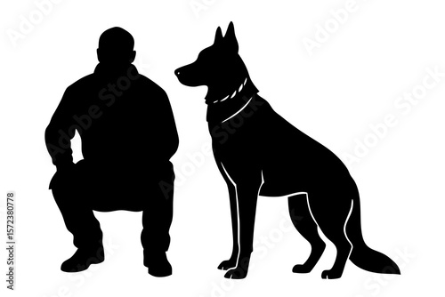 Man and German Shepherd Silhouette – Loyal Dog Companion Vector Art