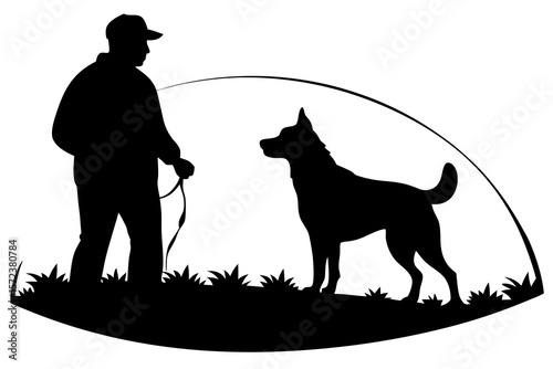 Dog and Owner Silhouette – Leash Training Walk in Nature Vector Design