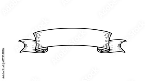 Vintage Ribbon Banner Vector. Hand Drawn Scroll Outline Illustration

