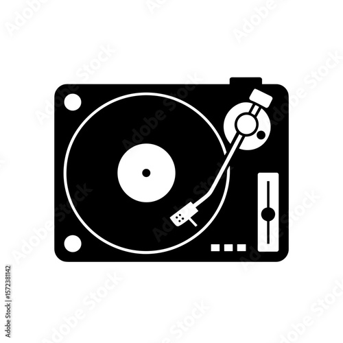 Turntable Vector Illustration. Retro Vinyl Record Player Silhouette  Design