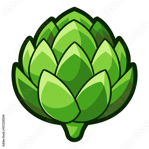 This vector illustration features a vibrant artichoke with clean lines and modern flat design. Perfect for use in health-related visuals, recipe guides, eco-themed projects, or organic food branding. 