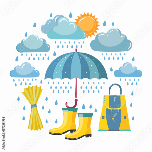 Vector illustration of a weather icon set with sun clouds rain and storm symbols