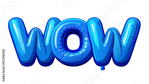 Blue Balloon Letters Spelling Wow Isolated on White Background Celebration Concept